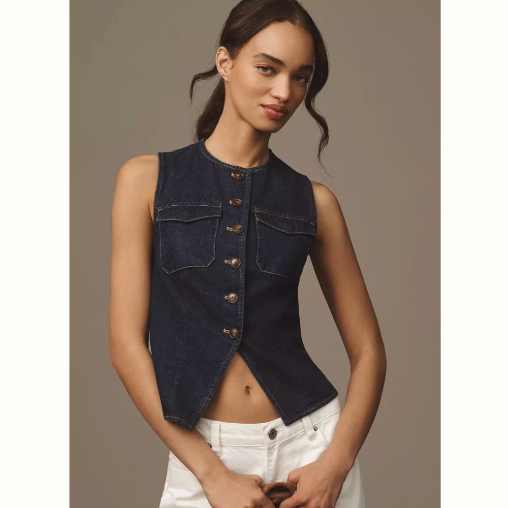 Anthropologie x Mare Mare Tailored Denim Vest- size XL